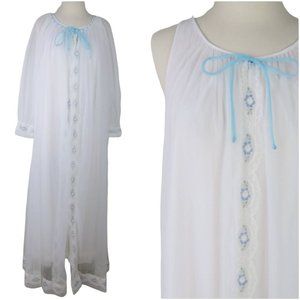 VINTAGE Miss Elaine Women's White Sheer Nightgown & Robe Negligee Peignoir Set M